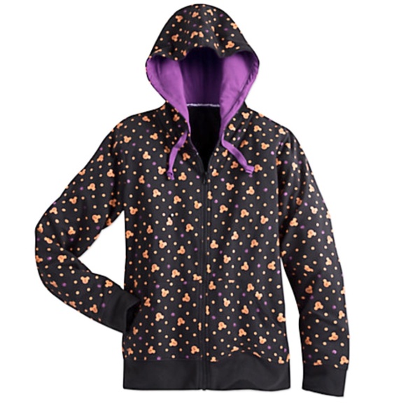 NWT Disney Parks Halloween Hoodie Womens S Micky Pumpkin Heads Polka Dot - Picture 1 of 8
